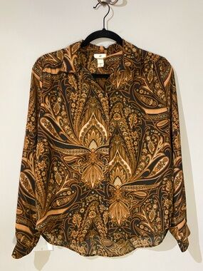 H&M Brown and Black Paisley Button-Up Blouse
